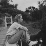 Gloria Hollister on a suspension bridge at Garraway, British Guiana, 1936. Scanned from WCS Archives Collection 1006