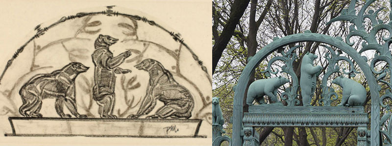 Detail of Rainey Gates. (L) Image from Smithsonian American Art Museum. (R) Image from photo by Kimio Honda.